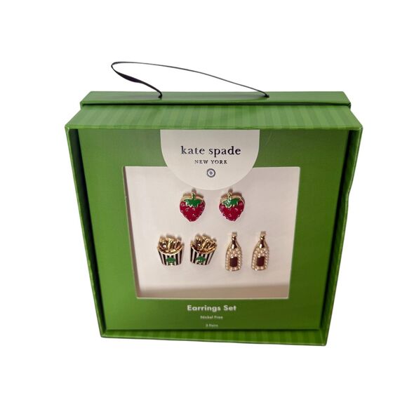 Kate Spade NY Target Stud Earrings Set 3 Pairs Strawberry French Fries Champagne - Picture 3 of 13